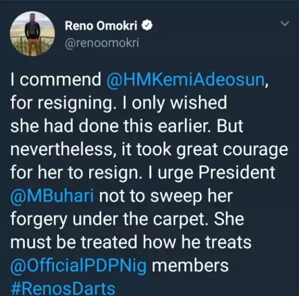 Reno Omokri Reacts To Kemi Adeosun